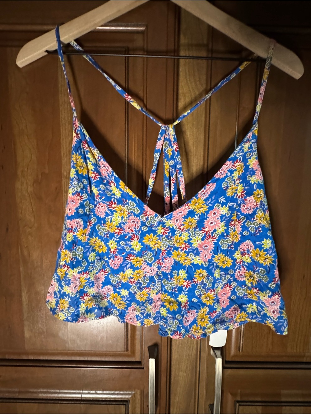 Source Unknown Blue Floral Spaghetti-Strap Camisole